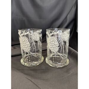 Rare Vintage Set of 2 Dorothy Thorpe Glass Tumblers with Lucite Pinecones Art
